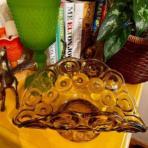 Vintage LE Smith Amber Moon & Stars Large Banana, Fruit Bowl